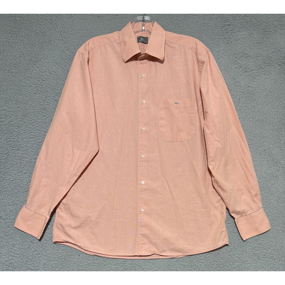 Lacoste Button Up Shirt 42 Large Pink Crocodile Dress Preppy Casual‎ Mens